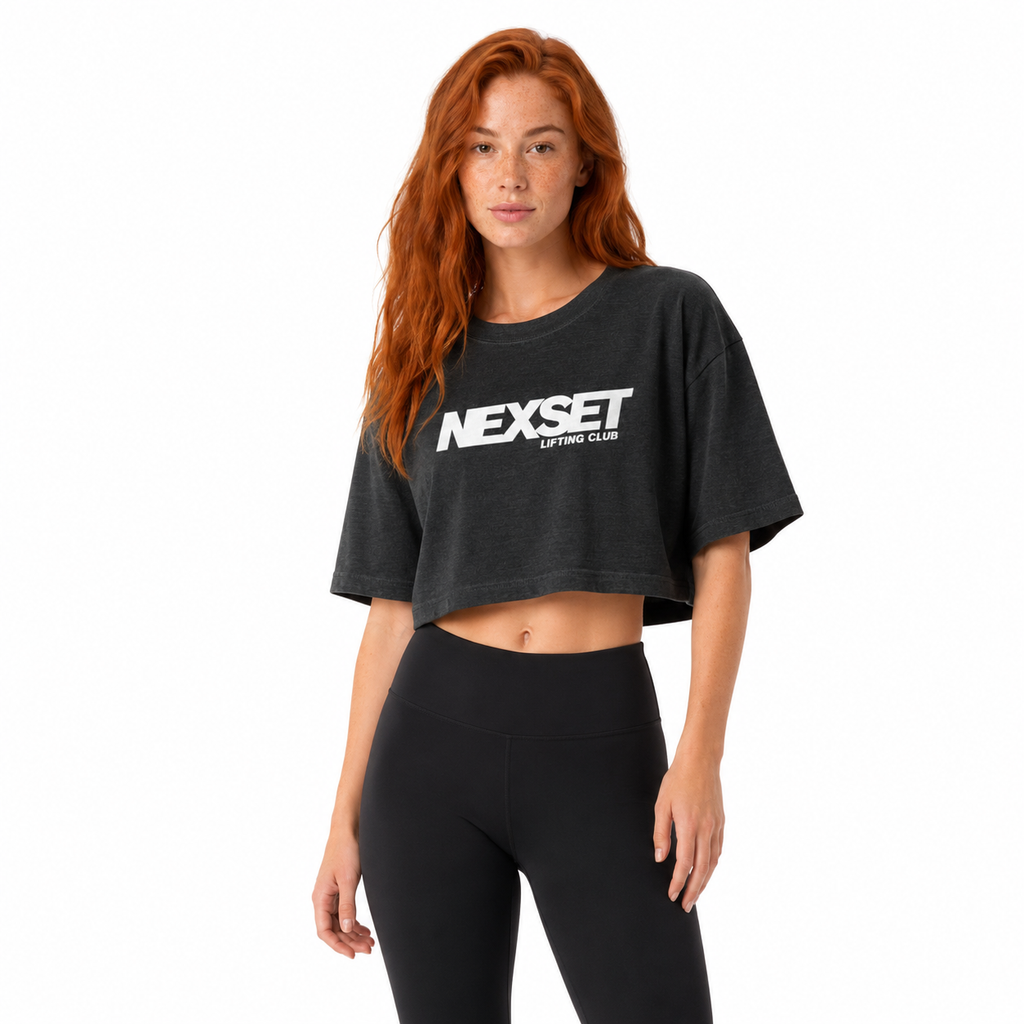 NEXSET Lifting Club Garment-Dyed Crop Tee